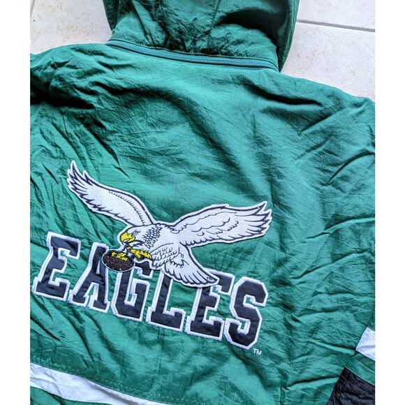 Philadelphia Eagles 90s APEX puffer 1/2 pullover jacket L kelly blk NFL Pro vtg - Picture 3 of 6